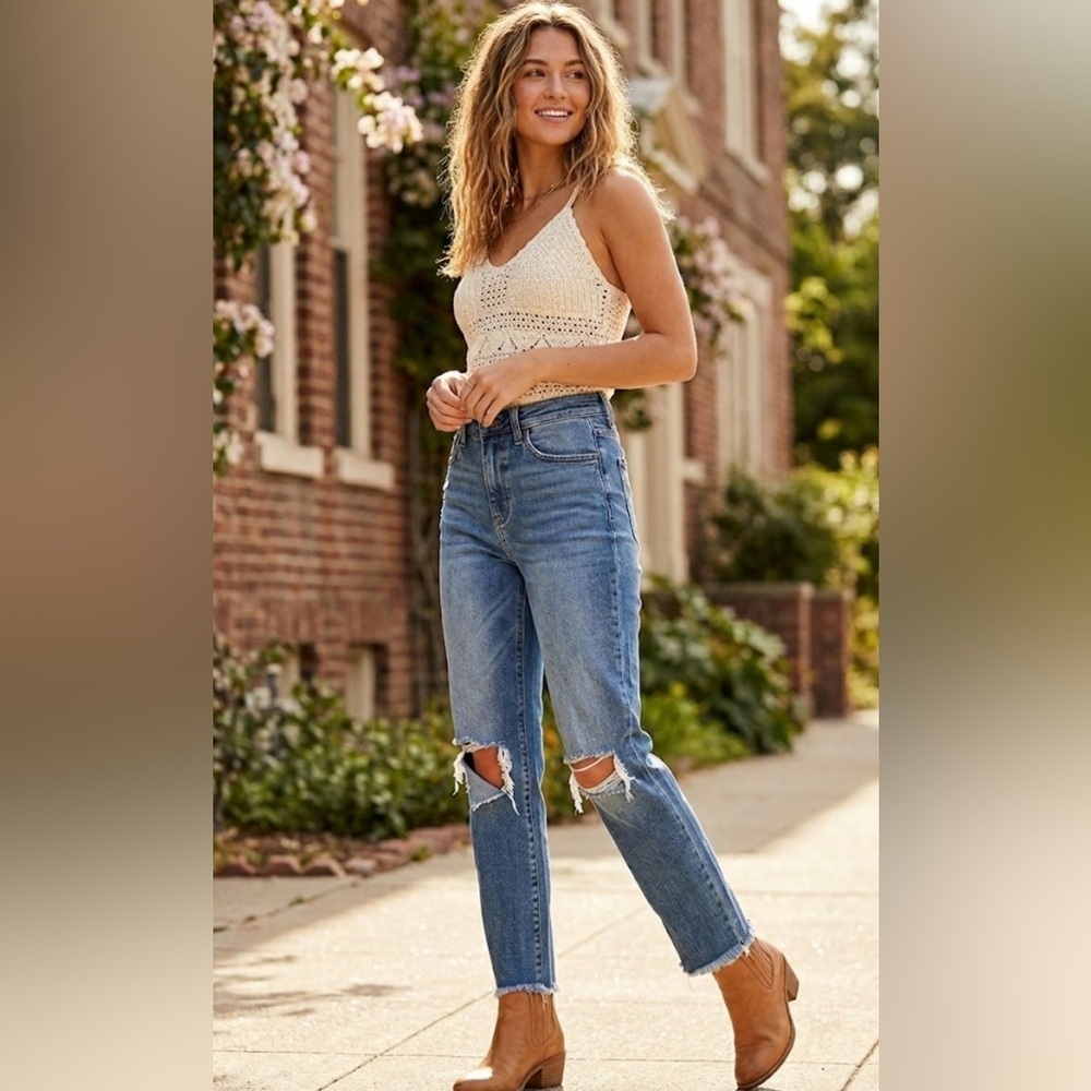 Altar'd State Straight Leg Distressed Blue Jeans
